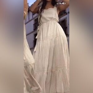 Elegant Cream Striped Maxi Dress